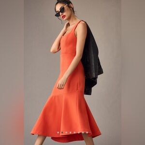 NWT Anthropologie Ariana Square Neck Asymmetric Ruffle Hem Dress -fresh cherry